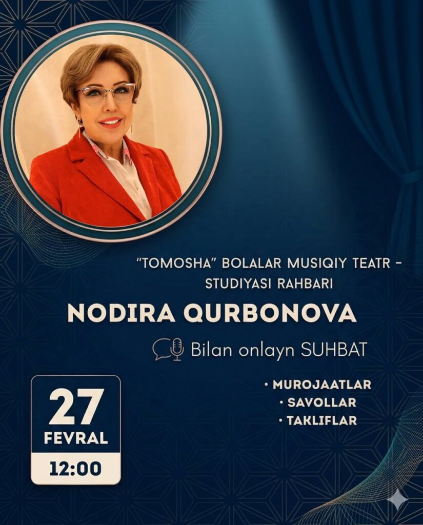 ⚡️Дорогие поклонники!  Приглашаем вас на наше онлайн-интервью с Нодирой Курбановой, которое состоится 27 февраля, то есть сегодня!